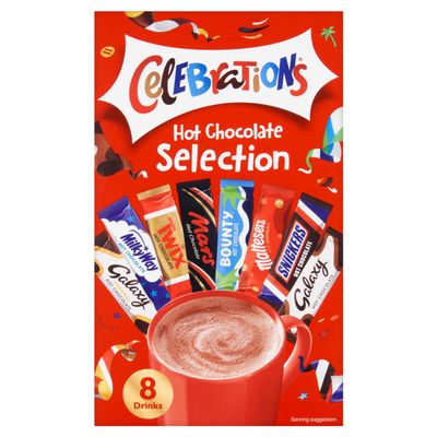 Celebrations Hot Chocolate Sachets 25g x 8 | Hot Chocolate Gift Set Featuring Galaxy, MilkyWay, Twix, Mars, Bounty, Maltesers, Snickers and Galaxy Caramel (Pack of 5)