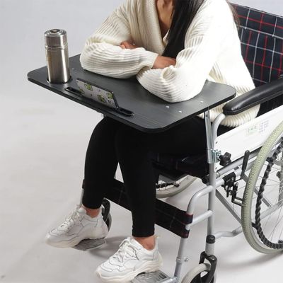 FDDBZXVDD Wheelchair Tray, Removable Wooden Wheelchair Table Universal Wheelchair Tray Table with Mobile Phone Stand and Water Cup Slot for... (Color : A)