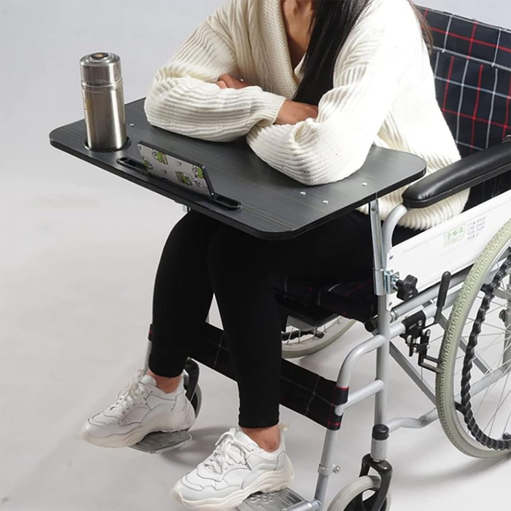 FDDBZXVDD Wheelchair Tray, Removable Wooden Wheelchair Table Universal Wheelchair Tray Table with Mobile Phone Stand and Water Cup Slot for... (Color : A)
