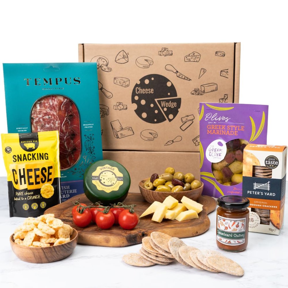 Charcuterie Box Gift, Meat, Cheese, Olives, Crackers, Chutney & Crunchy Snacking Cheeses