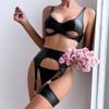 Women's Sexy Lingerie Black Sexy Hollow Leather Sexy Lingerie Push Up Simple Versatile Pajamas Three Piece Set view 2