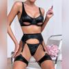 Women's Sexy Lingerie Black Sexy Hollow Leather Sexy Lingerie Push Up Simple Versatile Pajamas Three Piece Set view 3