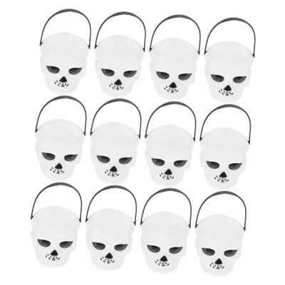 Ciieeo 12pcs Halloween Boys and Girls Candy Bucket Skull Head Mini Pail Holder for Trick or Treat Lightweight Portable Party Decor