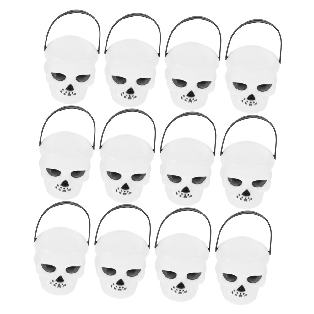 Ciieeo 12pcs Halloween Boys and Girls Candy Bucket Skull Head Mini Pail Holder for Trick or Treat Lightweight Portable Party Decor