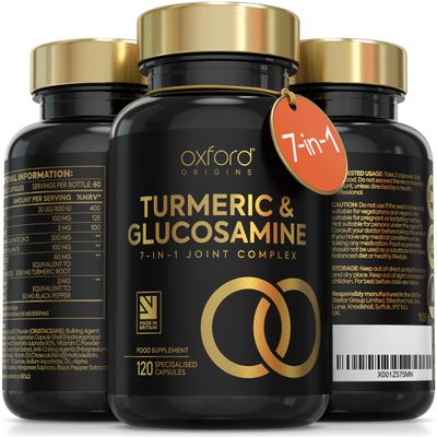 7-in-1 Turmeric and Black Pepper Capsules w/Glucosamine and Chondroitin High Strength | Made in The UK | High Absorption Tumeric Supplement | Glucosamine Sulphate & Turmeric Tablets | 120 Capsules
