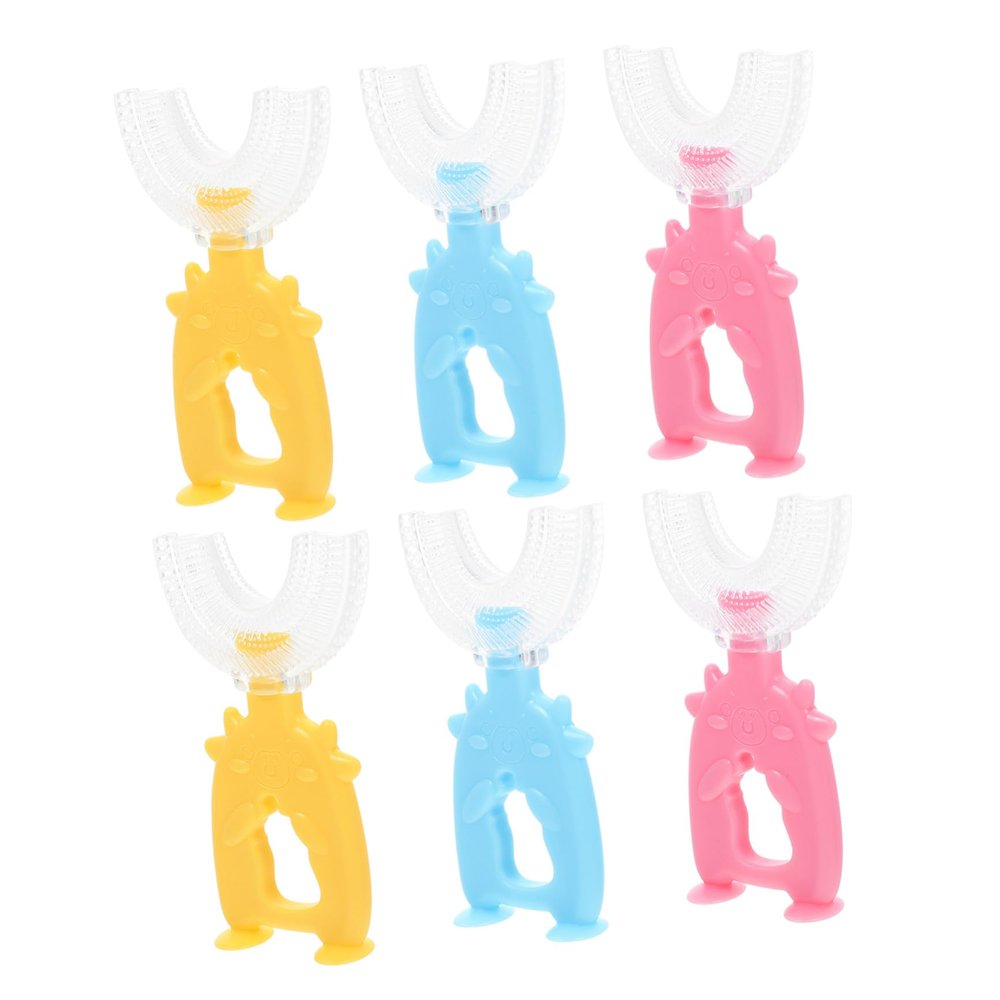 FOYTOKI 6pcs Children's U-Shaped Toothbrush Set Soft Silicone Brush Heads 360 Manual Teeth Cleaning Tool for Kids Boys and Girls Oral Care