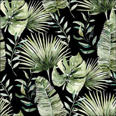 20 Ambiente Paper Napkins "Jungle Leaves Black" Vintage Table Decoration with Motif Also for Party or Decoupage 33 x 33 cm