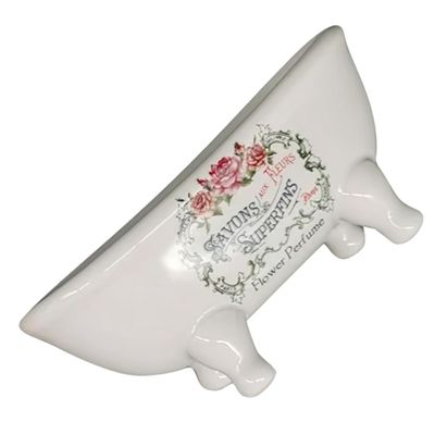 Amosfun Soap Holder Decorative Mini Bathtub Ceramic Soap Dish for Bathroom Sink Countertop with Drainage Tray Small Bath for Home Use