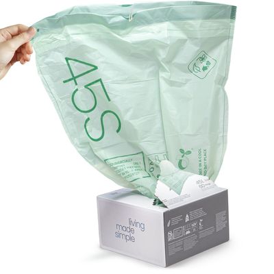 Home Zone Living 13 Gallon Compost Kitchen Trash Bags with Drawstring Handles, BPI-Certified Eco Friendly, Heavy Duty Custom Fit for 50L Recycling Trash Can Liner, Code 45S, 60 Count, Green