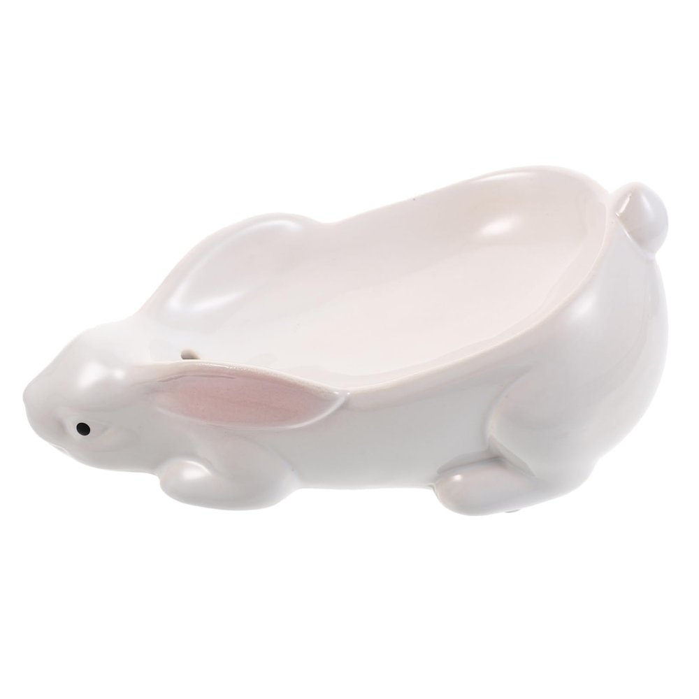 Amosfun Decorative Ceramic Soap Dish Small Soap Holder Drainage for Kitchen Bathroom White