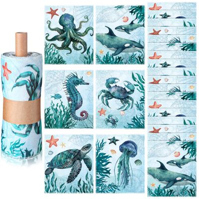 Noveread 36 Pack Sea Animals Reusable Cleaning Cloths Washable Cotton Kitchen Towels for Home (Blue)