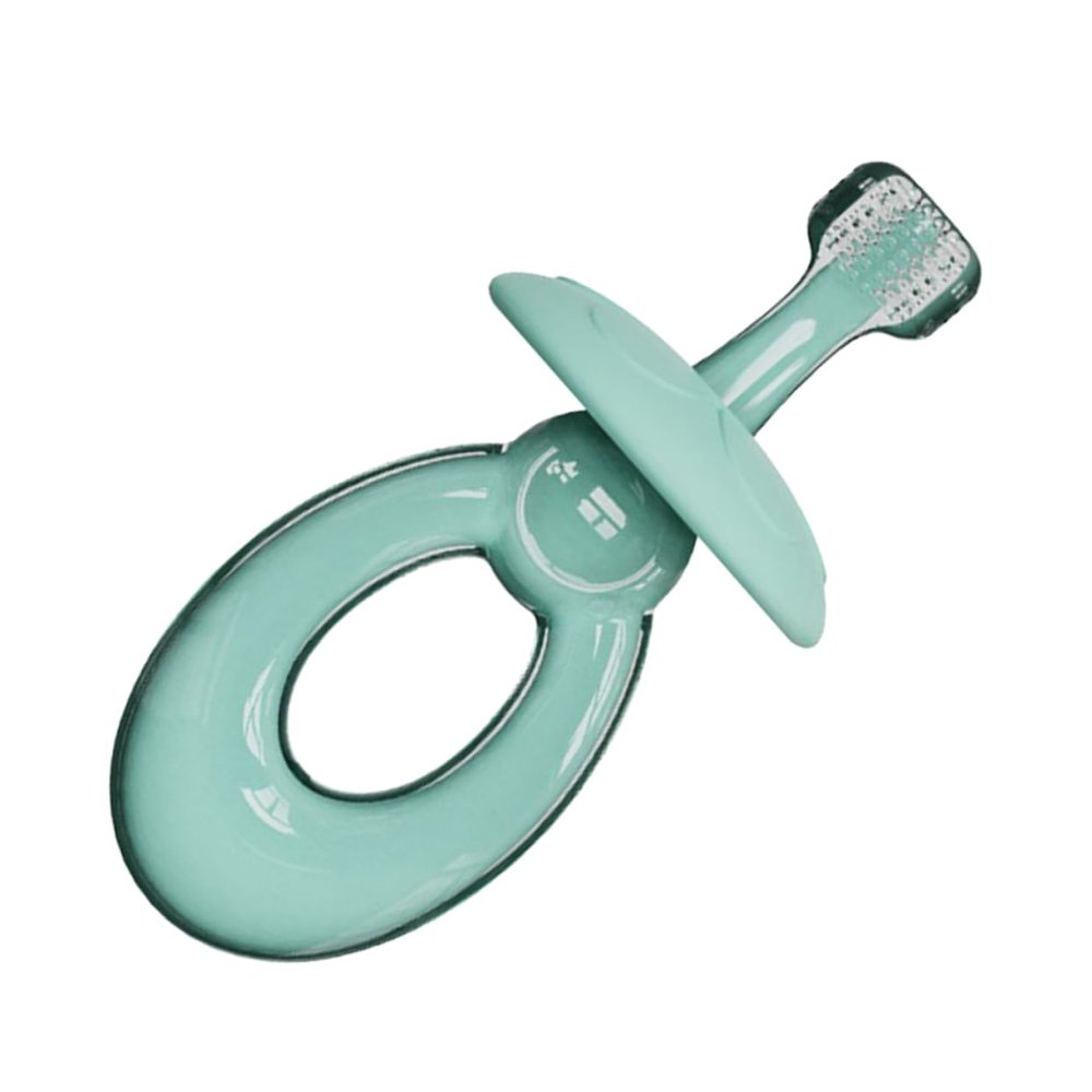 FOMIYES Baby Silicone Toothbrush for Toddlers 3D Triple-Sided Soft Bristles Training Toothbrush Light Blue OPP Bag for Infant Oral Care