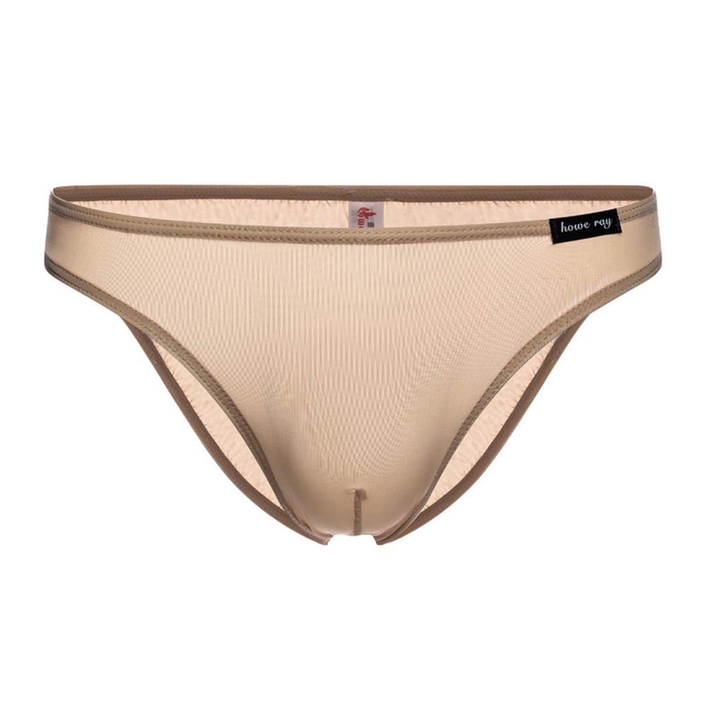 2pcs Men's Briefs Sexy Ice Silk Ultra Thin Open Underpants Shorts Eritok Thong Low Rise Bag String for Men, skin-coloured, L