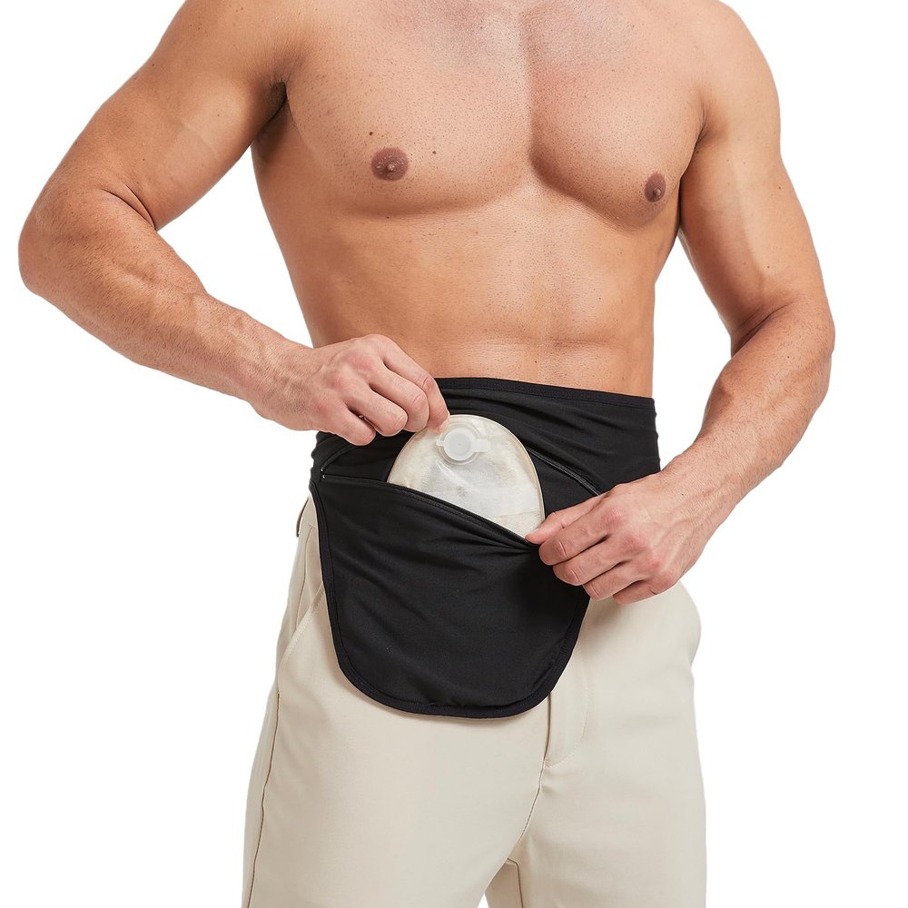 DERAYMI Ostomy Belt for Ostomy Bag Men and Women, Colostomy Bags Supplies Adjustable Ostomy Support Belt, Black, Suitable for Sports, Swimming and Outdoor Activities(L)