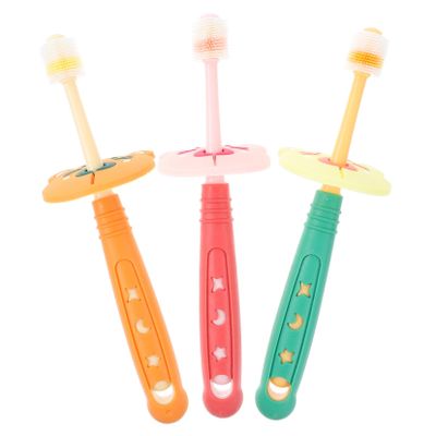 SEWOART 3pcs Boy Girl's Toothbrush Rotatable Supple Brush for Boy Girl Teeth Cleaning at Home Travel Random Color
