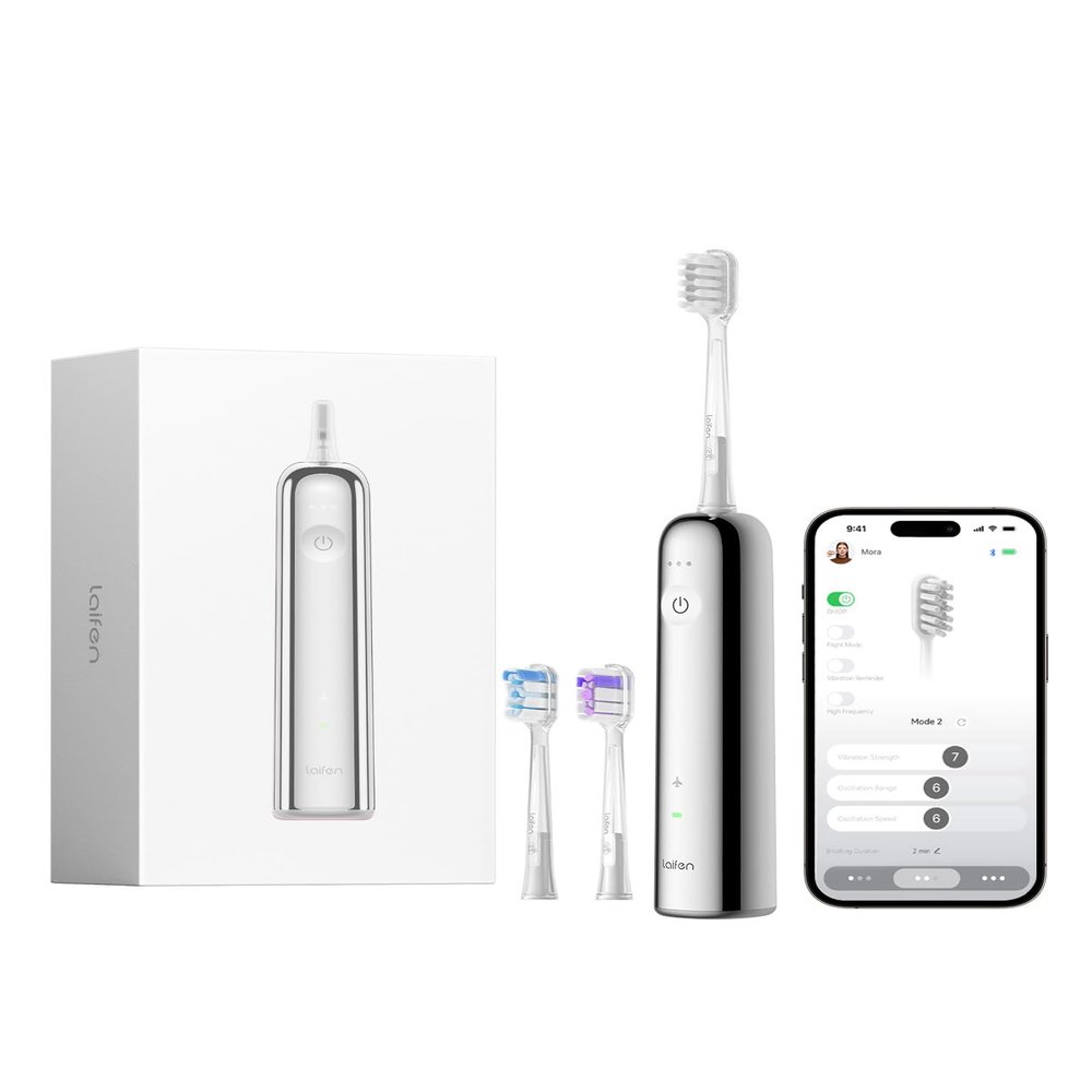 Laifen Wave Electric Toothbrush, Oscillation & Vibration Sonic Electric Toothbrush for Adults with 3 Brush Heads, IPX7 Waterproof Magnetic Rechargeable Travel Powered Toothbrush (Stainless Steel)
