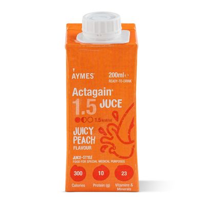 AYMES Actagain Juce - Juice-Style Nutritional Drink - Juicy Peach - 24 x 200ml Cartons - Gluten Free & Fat Free - Suitable for Adults and Children Aged 6+