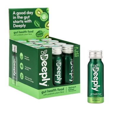 Deeply Foods Daily Prebiotic Fibre  Powerful Proven Prebiotics for Gut Health, Supports Digestion, Reduces Bloating, Vitamin D3 & B9 for Immune (12 Pack, Spinach and Kiwi)