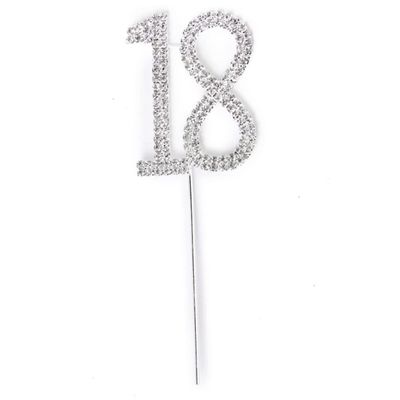 KONTONTY Rhinestone Decor Cake Topper Birthday Cake Topper Silver Alloy Sparkly Decoration for 18Th Anniversary Party Banquet
