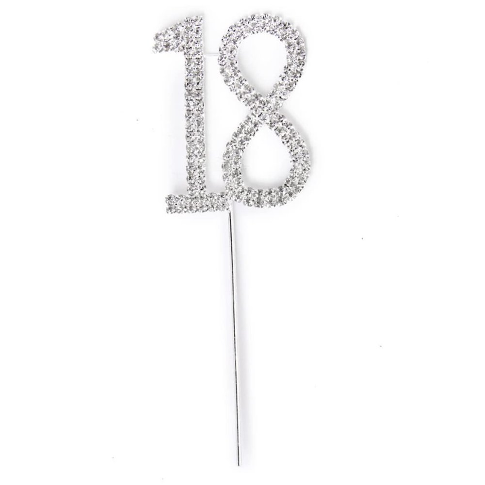 KONTONTY Rhinestone Decor Cake Topper Birthday Cake Topper Silver Alloy Sparkly Decoration for 18Th Anniversary Party Banquet