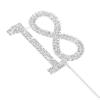 KONTONTY Rhinestone Decor Cake Topper Birthday Cake Topper Silver Alloy Sparkly Decoration for 18Th Anniversary Party Banquet view 3