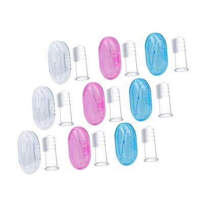FRCOLOR 9pcs Baby Finger Toothbrush Set Silicone Oral Cleaning Brushes for Infants and Toddlers Blue Pink with Storage Box for 0-3 Years