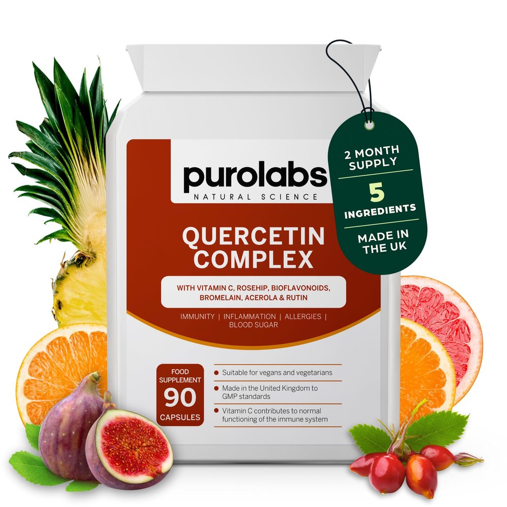 Purolabs Quercetin Supplement 500mg with Quercetin Bromelain & Vitamin C  High Strength Antioxidant & Immune Support Complex with Bioflavonoids, Rosehip & Rutin  90 Vegan Capsules