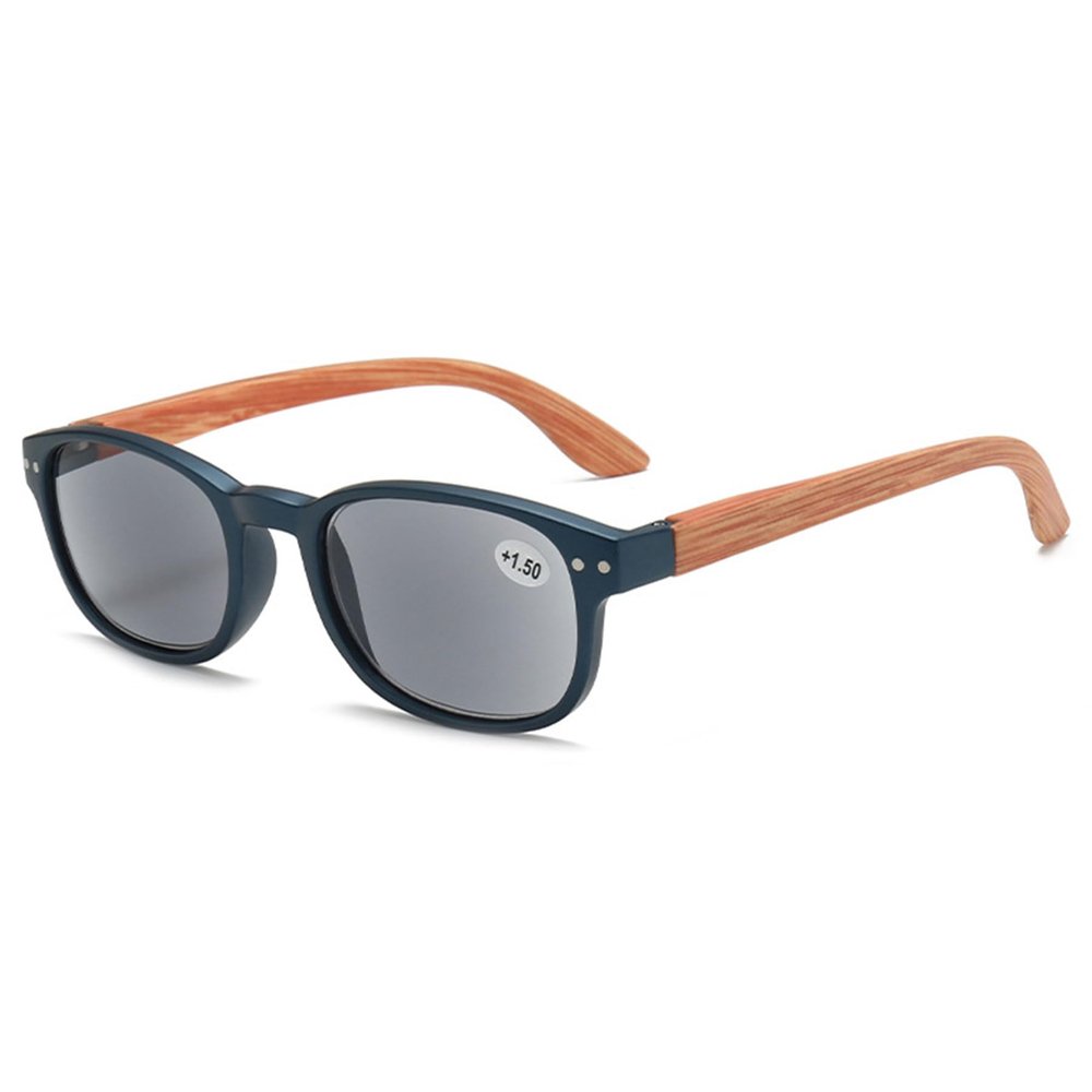 Lanomi Reading Sunglasses Rectangle Women Men Tinted Sun Reader Glasses with Bamboo legs UV400 Protection Blue Frame/Grey Lens 1.0