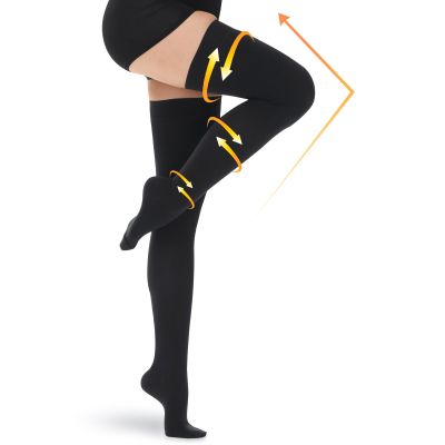 Beister Medical Compression Tights for Women & Men, Class 2 Open Toe Thigh High Pantyhose, 20-33 mmHg Graduated Support for Varicose Veins, Edema