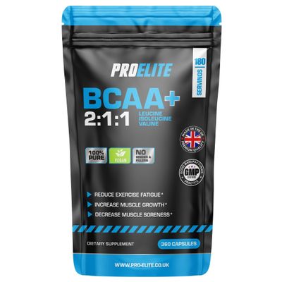 BCAA Capsule 3000mg Per Serving - 360 Vegan Capsules - 2:1:1 Branched Chain Amino Acids Capsules with Vitamin B12 & B6 - BCAA Powder Tablets Alternative - Pre Post Workout for Energy by PROELITE