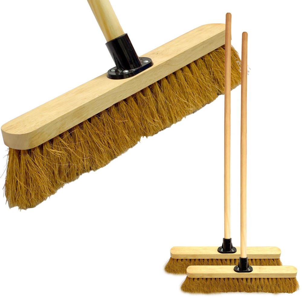18 Sweeping Brush Indoor Soft Broom with Wooden Handle Coco Bristles Indoor Floor Broom with Durable Support Bracket Cleaning Brush for Easy Swiping Dust And Wisp Floors (PACK OF 2)