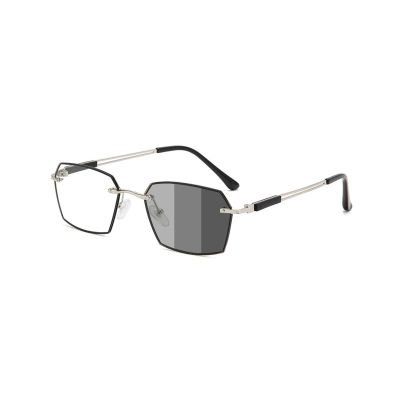 Becool fish Fashion Polygon Metal Reading Glasses for MenPhotochromic Blue Light Blocking Readers Anti UV Sunglasses (Color : Silver, Size : 3.0x)