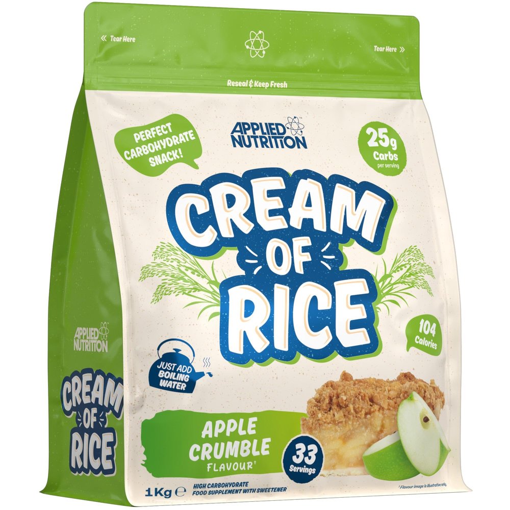 Applied Nutrition Cream of Rice - High Carbohydrate Cream of Rice Supplement, Source of Energy for Breakfast & Snacks, Easy to Digest, Low Sugar, Low Fat, Vegan, 1kg (Apple Crumble)
