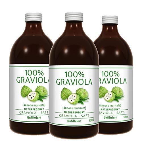 3 x 100% Soursop Juice - Unfiltered & Vegan 3 x 500ml. Made of 100% Soursop-Pulp. Guanabana. Corossol. Graviola.