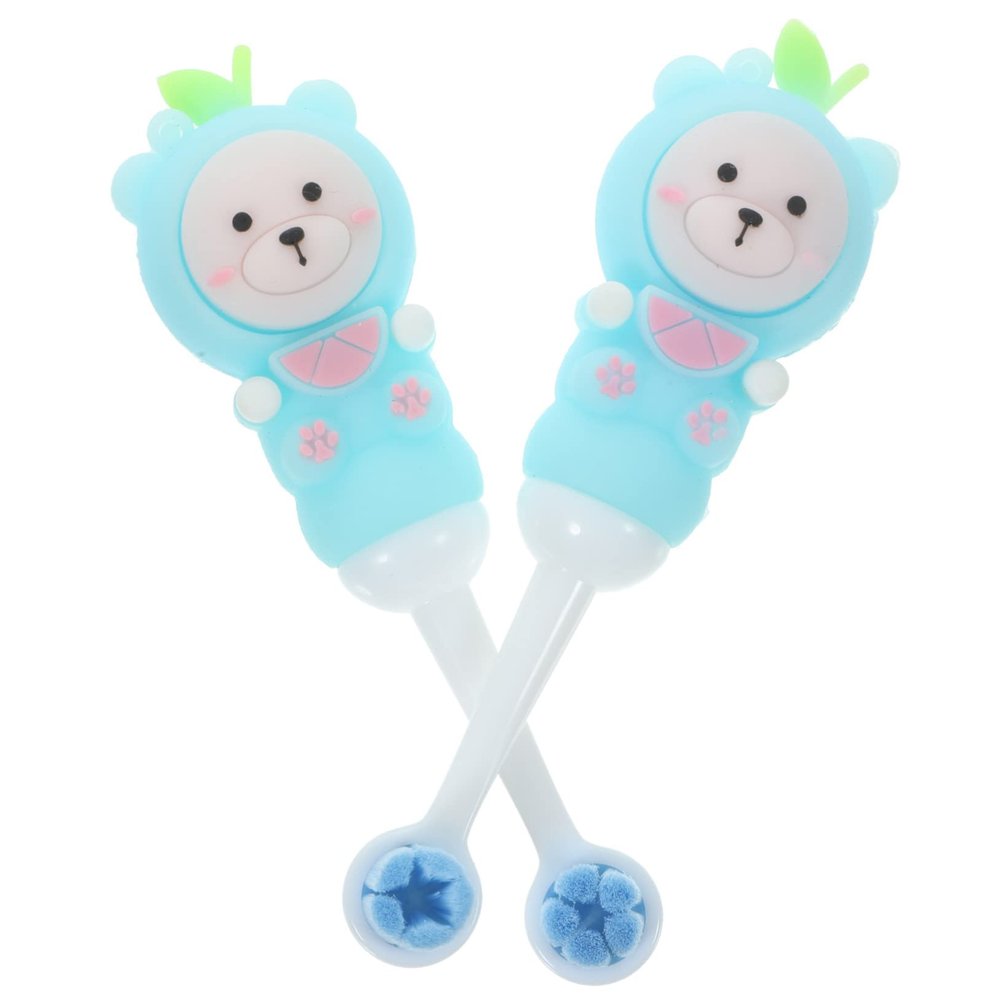 HAPINARY Kids Toothbrush 2pcs Soft Bristle Manual Children Toothbrush with Rounded Heads Blue Age 0-9 for Gentle Cleaning Fruit Bear Design