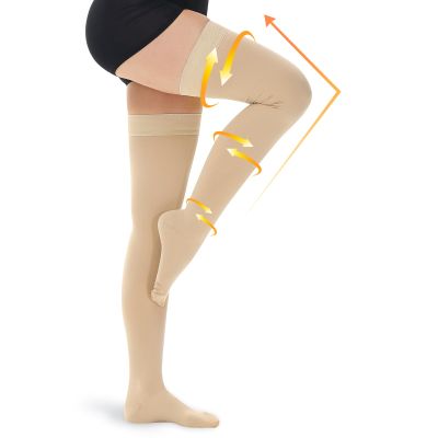Beister Medical Compression Tights for Women & Men, Class 2 Open Toe Thigh High Pantyhose, 20-34 mmHg Graduated Support for Varicose Veins, Edema
