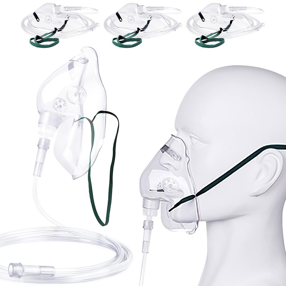 Agooteam 3 Pack Oxygen Mask for Adult Face with 7' Tube & Adjustable Elastic Strap- Size XL (Clear)