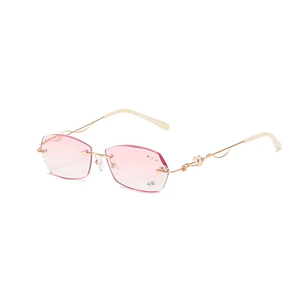 Becool fish Fashion Rimless Tinted Lens Reading Glasses For Women, Blue Light Blocking ReadersAnti Eyestrain Glasses (Color : Metallic, Size : 3.0x)