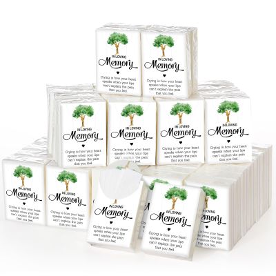Jetec 100 Pack Funeral Facial Tissues Pocket Tissue Travel Tissues Size in Loving Memory Facial Tissues Funeral Favors for Guests Celebration of Life Decorations, 3 Ply, 8 Sheets (Family Tree)