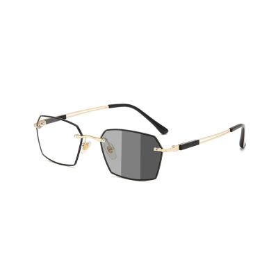 Becool fish Fashion Polygon Metal Reading Glasses for MenPhotochromic Blue Light Blocking Readers Anti UV Sunglasses (Color : Gold, Size : 1.5x)