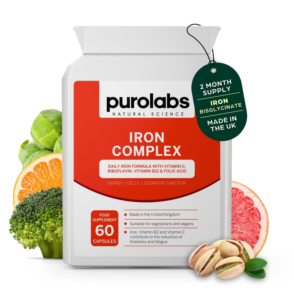 Premium High Strength Iron Tablets for Women & Men  Gentle Iron Complex with Vitamin C, B12, B9 Folate & Zinc  Energy, Immunity & Blood Support  60 Vegan Capsules