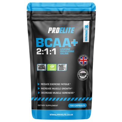 BCAA Capsule 3000mg Per Serving - 180 Vegan Capsules - 2:1:1 Branched Chain Amino Acids Capsules with Vitamin B12 & B6 - BCAA Powder Tablets Alternative - Pre Post Workout for Energy by PROELITE