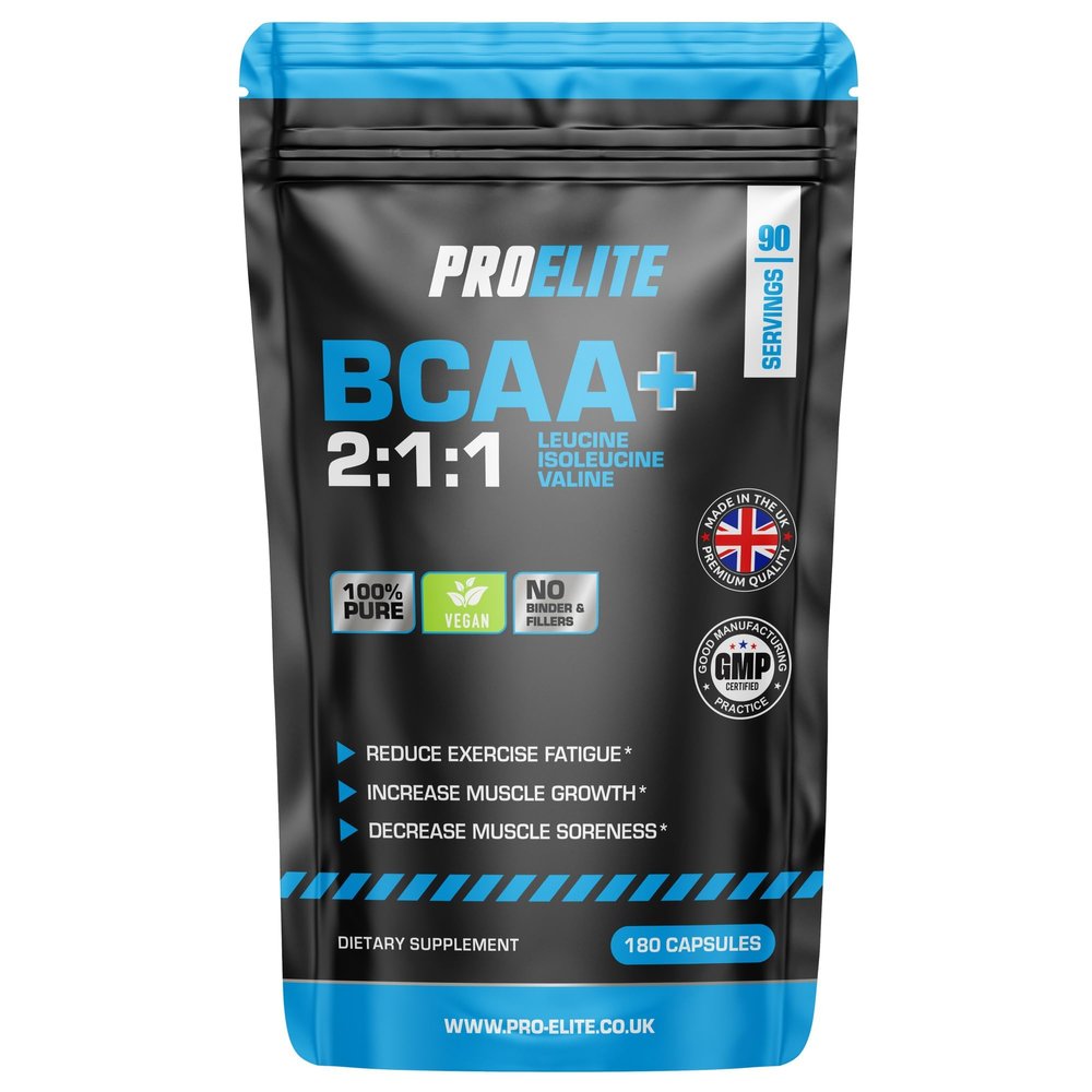 BCAA Capsule 3000mg Per Serving - 180 Vegan Capsules - 2:1:1 Branched Chain Amino Acids Capsules with Vitamin B12 & B6 - BCAA Powder Tablets Alternative - Pre Post Workout for Energy by PROELITE