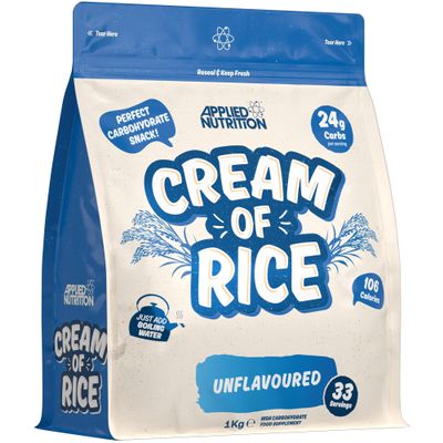 Applied Nutrition Cream of Rice - High Carbohydrate Cream of Rice Supplement, Source of Energy for Breakfast & Snacks, Easy to Digest, Low Sugar, Low Fat, Vegan, 1kg (Unflavoured)