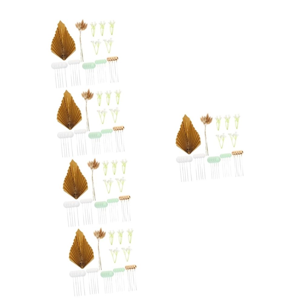 Cabilock 5sets Bohemia Cake Ornaments for Women Birthday Party Decor Paper Fan and Balls Cake Decorative Props for Shower Wedding Celebrations