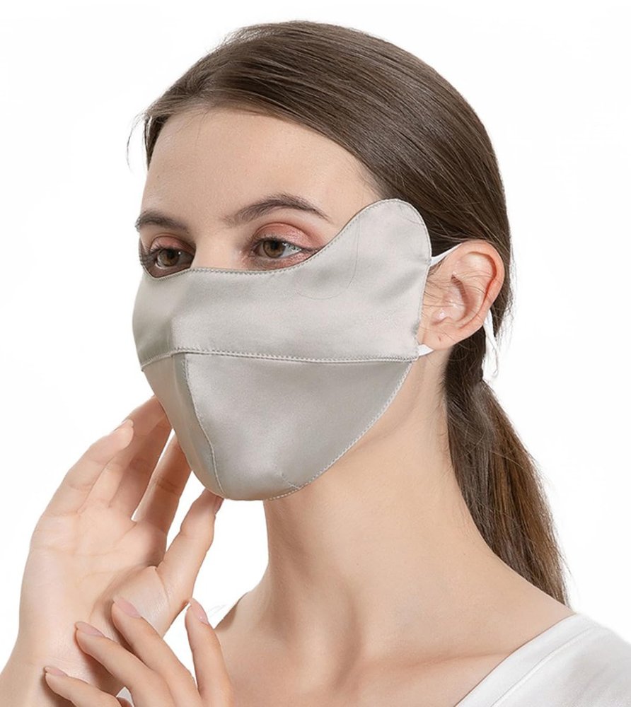 MOROUTLINE UPF 50+ Pure Silk Face Cover Breathable UV Protection Sunscreen Mask Reusable Sport Face Scarf Mask (Neck Gaiters), Grey, Medium