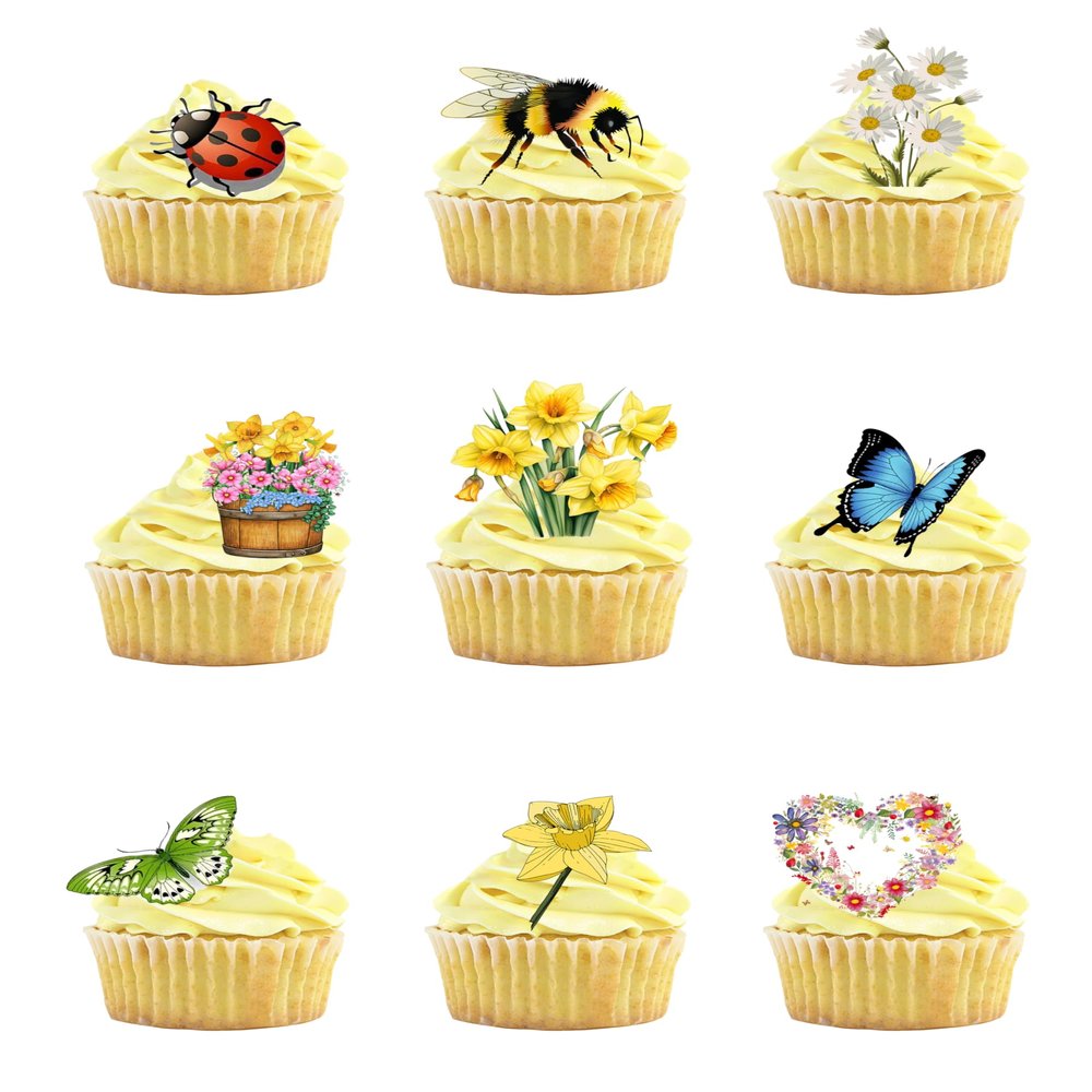 33 Stand Up SPRING Themed Edible Wafer Paper Cake Toppers Decorations