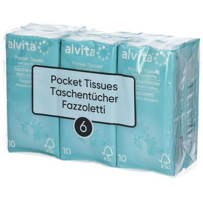 Alvita Tissues Pocket Pack - 6 x 10