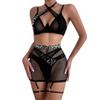 FreshCart Basics Women's sexy lingerie leopard print see-through bottoms halter neck sexy suspender suit Black L view 1