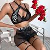 FreshCart Basics Women's sexy lingerie leopard print see-through bottoms halter neck sexy suspender suit Black L view 2